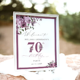 Elegant Purple Floral 70th Birthday Welcome ポスター