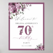 Elegant Purple Floral 70th Birthday Welcome ポスター (正面)