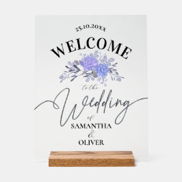 Elegant Purple Floral Acrylic Wedding Welcome Sign アクリルサイン