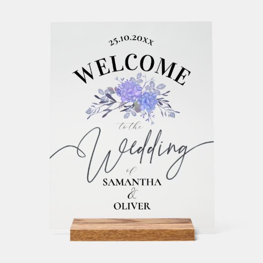 Elegant Purple Floral Acrylic Wedding Welcome Sign アクリルサイン (正面)