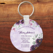 Elegant Purple Floral Birthday Invitation キーホルダー (正面)