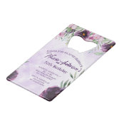Elegant Purple Floral Birthday Invitation クレジットカード栓抜き (正面アングル)