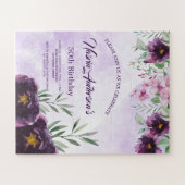 Elegant Purple Floral Birthday Invitation ジグソーパズル (横)