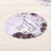 Elegant Purple Floral Birthday Invitation ペーパーコースター (アングル)