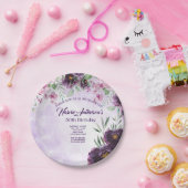 Elegant Purple Floral Birthday Invitation ペーパープレート (パーティー)