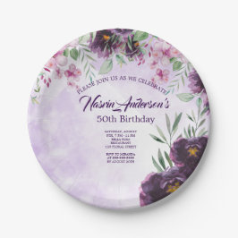 Elegant Purple Floral Birthday Invitation ペーパープレート