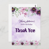 Elegant Purple Floral Birthday Invitation ポストカード (正面/裏面)