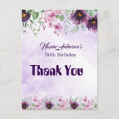 Elegant Purple Floral Birthday Invitation ポストカード (正面)