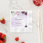 Elegant Purple Floral Birthday Invitation 縁ありカクテルナプキン (インサイチュ)