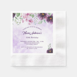 Elegant Purple Floral Birthday Invitation 縁ありカクテルナプキン