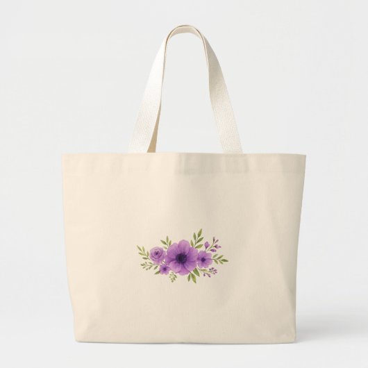 Elegant Purple Floral Bouquet Tote Bag Design ラージトートバッグ (正面)
