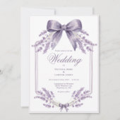 Elegant Purple Floral & Bow Wedding Invitation 招待状 (正面)