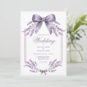 Elegant Purple Floral & Bow Wedding Invitation 招待状 (スタンド正面)