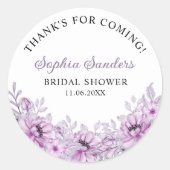 Elegant Purple Floral Bridal Shower Party ラウンドシール (正面)