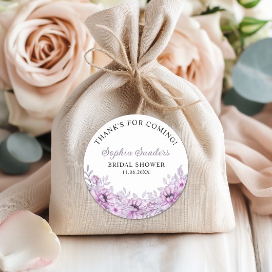 Elegant Purple Floral Bridal Shower Party ラウンドシール