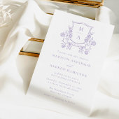 Elegant Purple Floral Crest All in One Wedding 招待状
