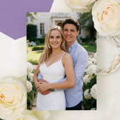 Elegant Purple Floral Crest Monogram Photo Wedding 招待状