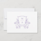 Elegant Purple Floral Crest Monogram Wedding 出欠カード (裏面)