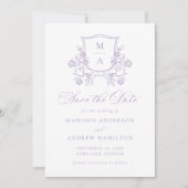 Elegant Purple Floral Crest Wedding セーブザデート (正面)