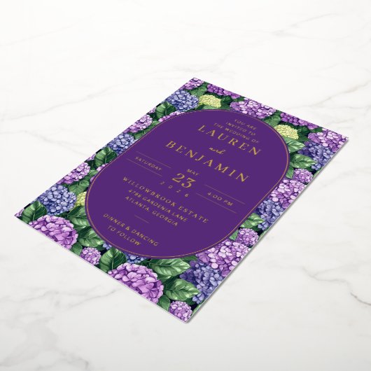 Elegant Purple Floral Invitation 箔招待状 (回転した状態)