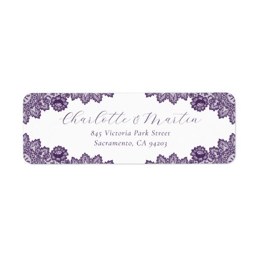 Elegant Purple Floral Lace Return Address ラベル (正面)