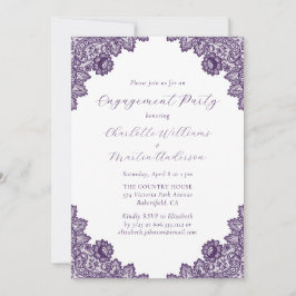 Elegant Purple Floral Lace Rustic Engagement Party 招待状