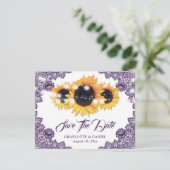 Elegant Purple Floral Lace Sunflower Wedding 案内状 (スタンド正面)