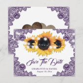Elegant Purple Floral Lace Sunflower Wedding 案内状 (正面/裏面)