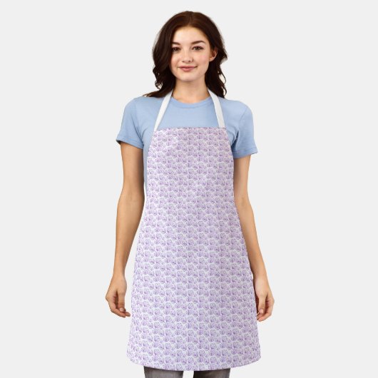 Elegant Purple Floral Pattern Apron エプロン (着用した状態)
