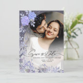 Elegant Purple Floral Photo Save the Date Card セーブザデート (スタンド正面)