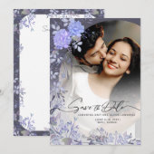 Elegant Purple Floral Photo Save the Date Card セーブザデート (正面/裏面)