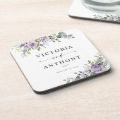 Elegant Purple Floral Square Wedding Coaster コースター (左側)