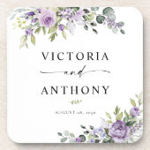 Elegant Purple Floral Square Wedding Coaster コースター (正面)