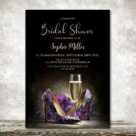 Elegant Purple Floral Stiletto Shoes Bridal Shower 招待状
