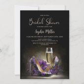 Elegant Purple Floral Stiletto Shoes Bridal Shower 招待状 (正面)
