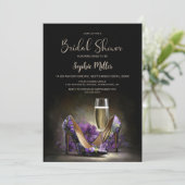 Elegant Purple Floral Stiletto Shoes Bridal Shower 招待状 (スタンド正面)