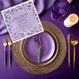 Elegant Purple Floral Violets 90th Birthday Party  スタンダードランチョンナプキン