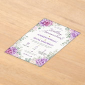 Elegant Purple Floral Watercolor Hydrangea  アクリル招待状 (レイダウン)