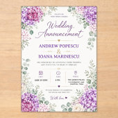 Elegant Purple Floral Watercolor Hydrangea  アクリル招待状 (正面)