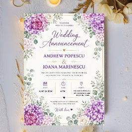 Elegant Purple Floral Watercolor Hydrangea アクリル招待状