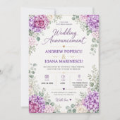 Elegant Purple Floral Watercolor Hydrangea  招待状 (正面)