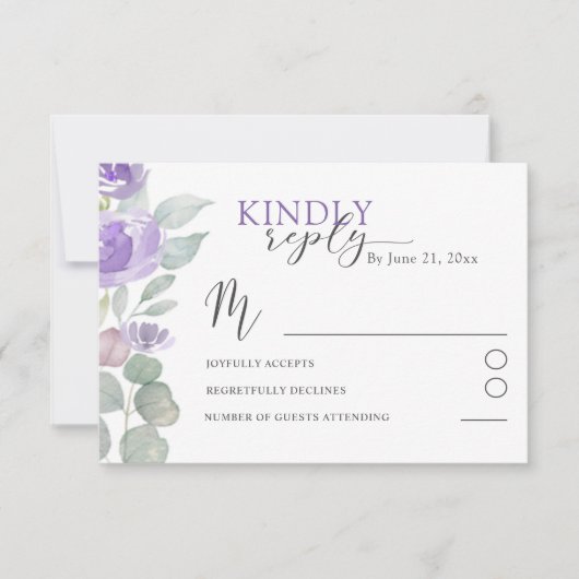Elegant Purple Floral Watercolor Wedding RSVP (正面)