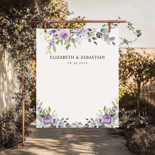 Elegant Purple Floral Wedding Backdrops タペストリー