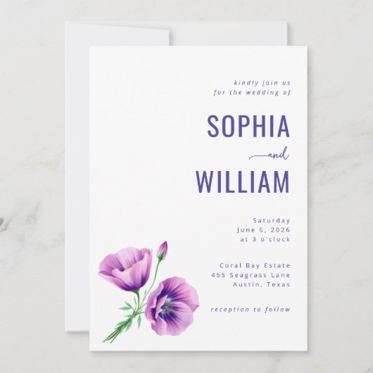 Elegant Purple Floral Wedding Invitation 招待状 (正面)