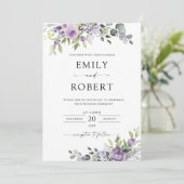 Elegant Purple Floral Wedding Invitation 招待状 (スタンド正面)