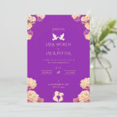 Elegant Purple Floral Wedding Invitation with Dove 招待状 (スタンド正面)