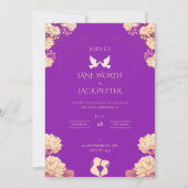 Elegant Purple Floral Wedding Invitation with Dove 招待状 (裏面)
