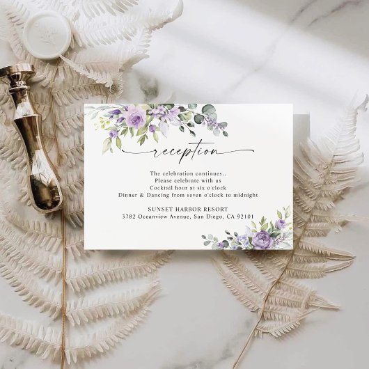 Elegant Purple Floral Wedding Reception  エンクロージャーカード