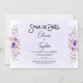 Elegant Purple Floral Wedding Save the Date 招待状
