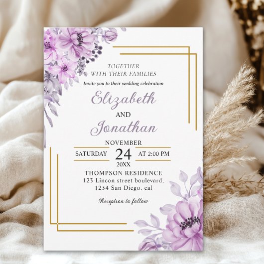 Elegant Purple Floral Wedding Suite 招待状